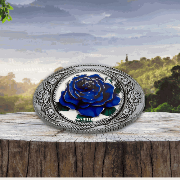 Blue Rose Belt Buckle - Picture 5 of 6